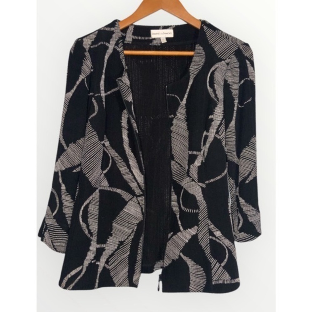 Drapers & Damons Black Tan Print Stretch Knit 3/4 Sleeve Office Casual Jacket SP
